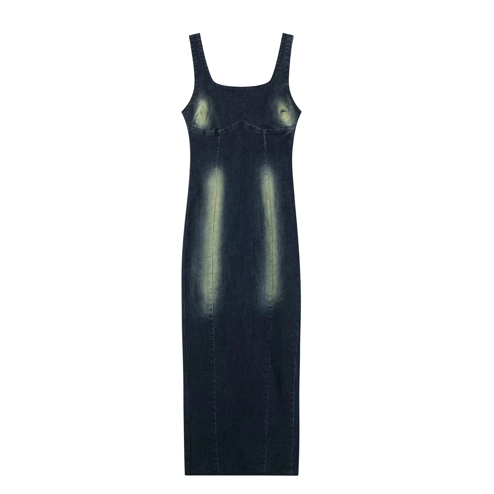 Summer Retro Women's Denim Dress Fashion Corset Sleeveless Back Zipper Slim Women's Slit Midi Dresses Mujer Vestido