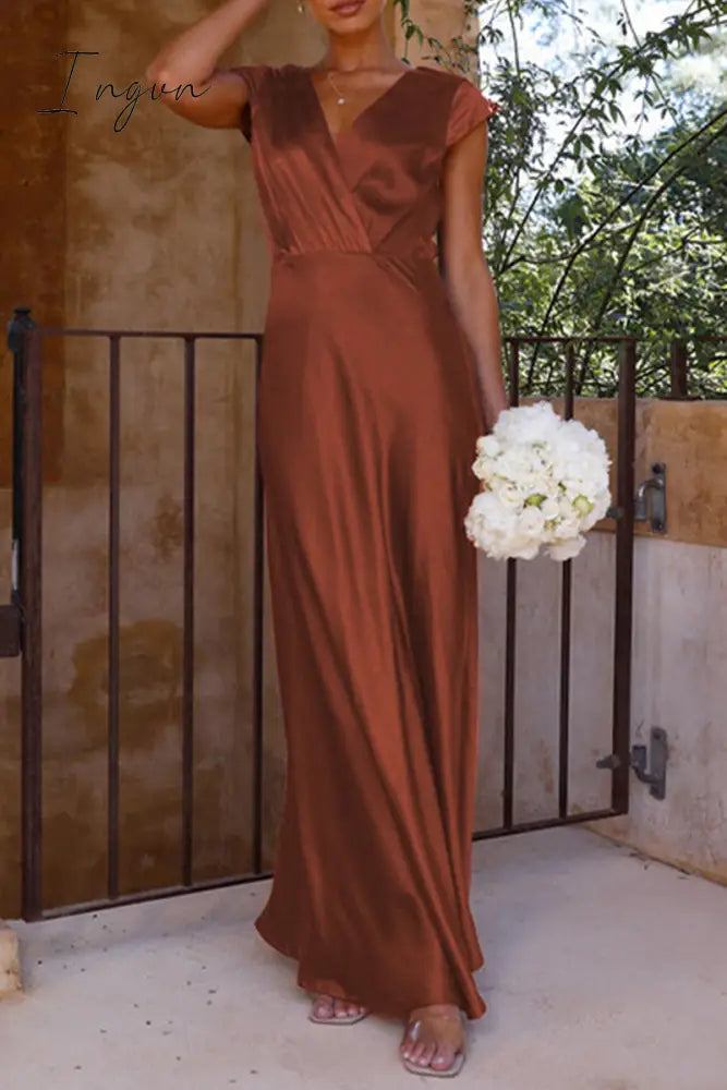 Ingvn - Celebrities Formal Solid V Neck Evening Dress Dresses