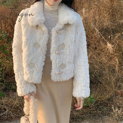 Ingvn - Elegant Winter Plush Jacket Women Warm Kawaii Korean Fashion Office Ladies Coat All-Match Vintage Harajuku Girls Cardigan