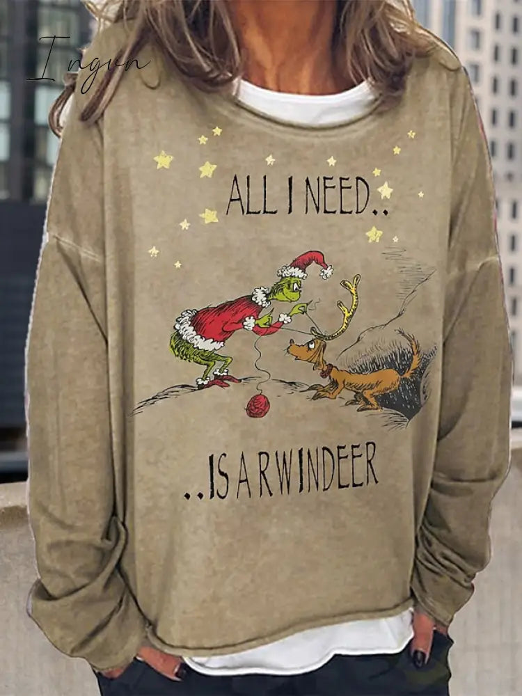 Ingvn - Women's Sweatshirt Pullover Streetwear Black Yellow Red Graphic Loose Fit Christmas Round Neck Long Sleeve