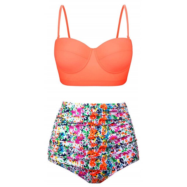 Women Swimsuits Vintage Bandeau Push Up Polka Dot Plus Size Bathing Suits High Waisted Bikini