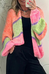 Ingvn - Elegant Plaid Contrast Cardigan Collar Outerwear
