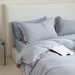 New Style Dense Edge Washed Cotton Pinstripe Four-piece Japanese Style Simple Thin Strip Single and Double Bed Hat for Students