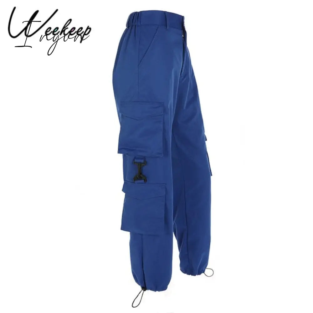 Ingvn - Button Pockets Patchwork Cargo Pants Women Streetwear High Waist Trousers Women Fashion Pencil Pants Joggers Women