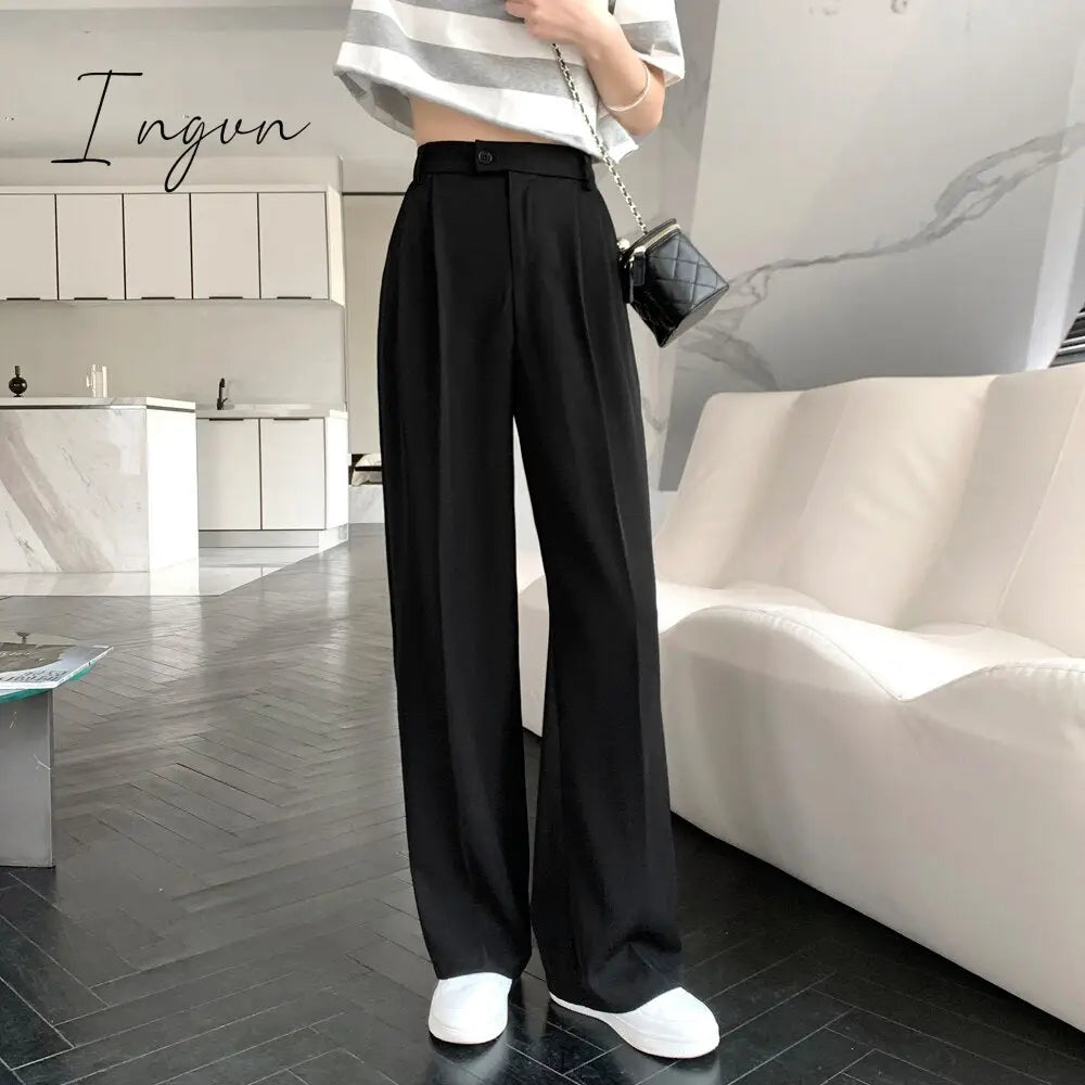 Ingvn - Spring Outfits Pants Women Korean Style Casual High Waist Chic Office Lady Female Elegant Black Straight Suit Pants Trousers Khaki