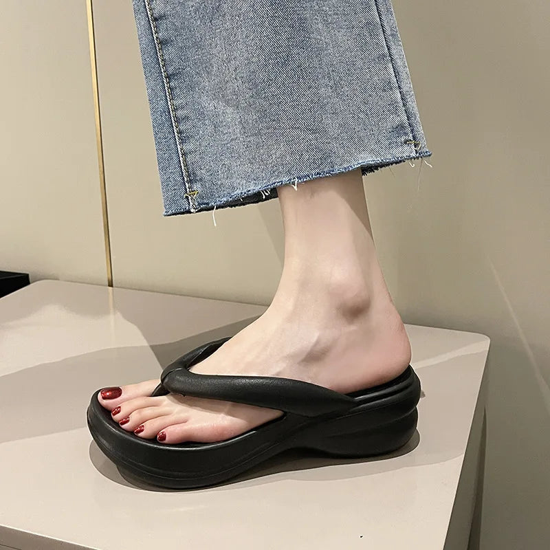 Ingvn  Thick Sole Wedges Flip Flops For Women 2023 Summer Clip  Platform Sandals Woman Non-slip Beach Slippers Girls Outdoor Slides