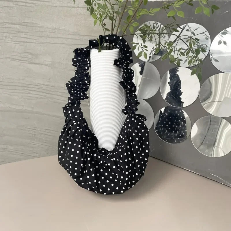 Ingvn  Women Chic Underarm Bag Large Capacity Polka Dot Retro Crossbody Bag All Matched Pleated Dumpling Bag for Outdoor Travel