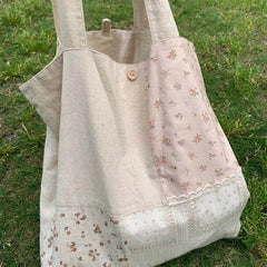 INGVN  Patchwork Contrast Color Flower Print Shoulder Handbags Fashion Y2k Underarm Bag High-capacity Women All Match Canvas Tote Bags
