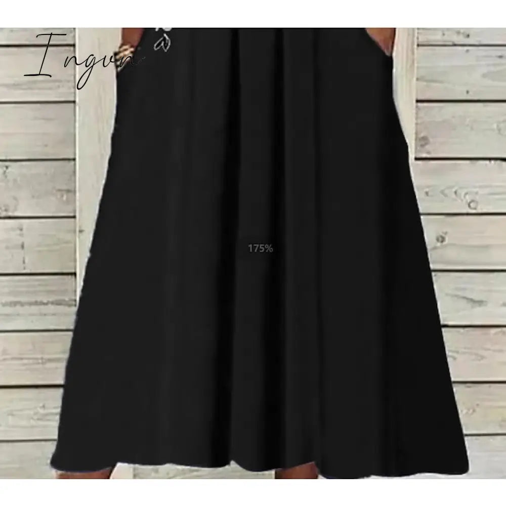 Ingvn - Women's Casual Dress T Shirt Dress Tee Dress Shift Dress Midi Dress Black Wine Blue Half Sleeve Floral Patchwork Summer Spring Crew Neck Fashion 2023 S M L XL 2XL 3XL