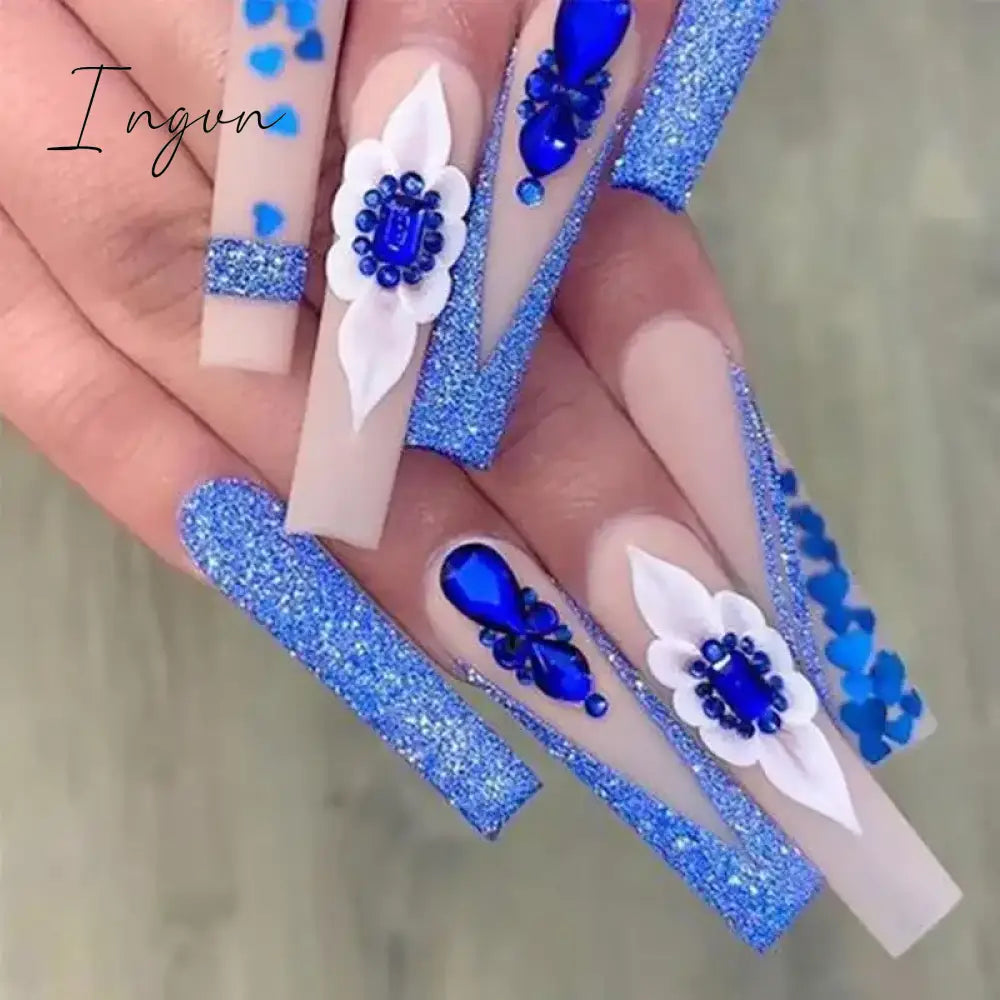 24pcs Artifical Bails With Glue Fake Nail Tips With Design Detachable Press On Nails Long Fake Nail Finished Nail Piece Sticker