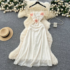 Vintage sexy Three-dimensional floral backless sleeveless Long dress Chic Summer Vestidos Vacation  women clothing