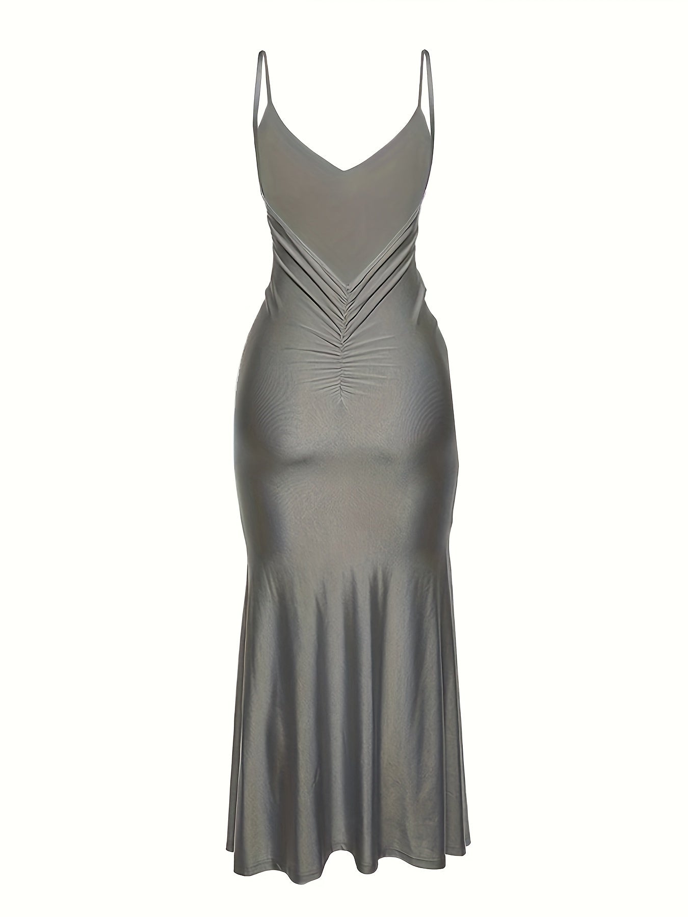 Alluring V Neck Spaghetti Strap Backless Dress - Seamless Solid Bodycon for Night Out - Fashionable Womens Clubbing Gown