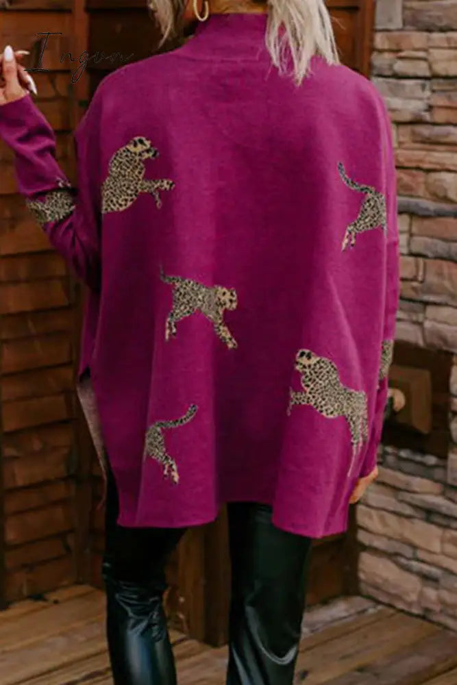 Ingvn - Casual Animal Slit Printing Turtleneck Tops