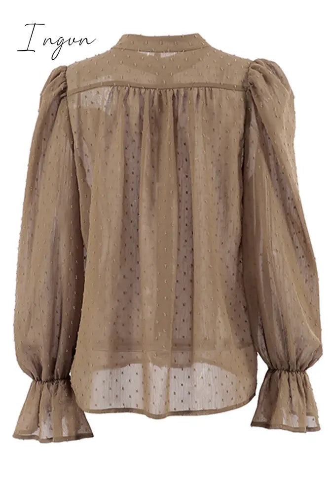 Ingvn - Sweet Elegant Solid Flounce Mandarin Collar Blouses(3 Colors)