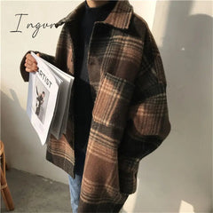 Ingvn - Wool Plaid Blends Coat Jacket