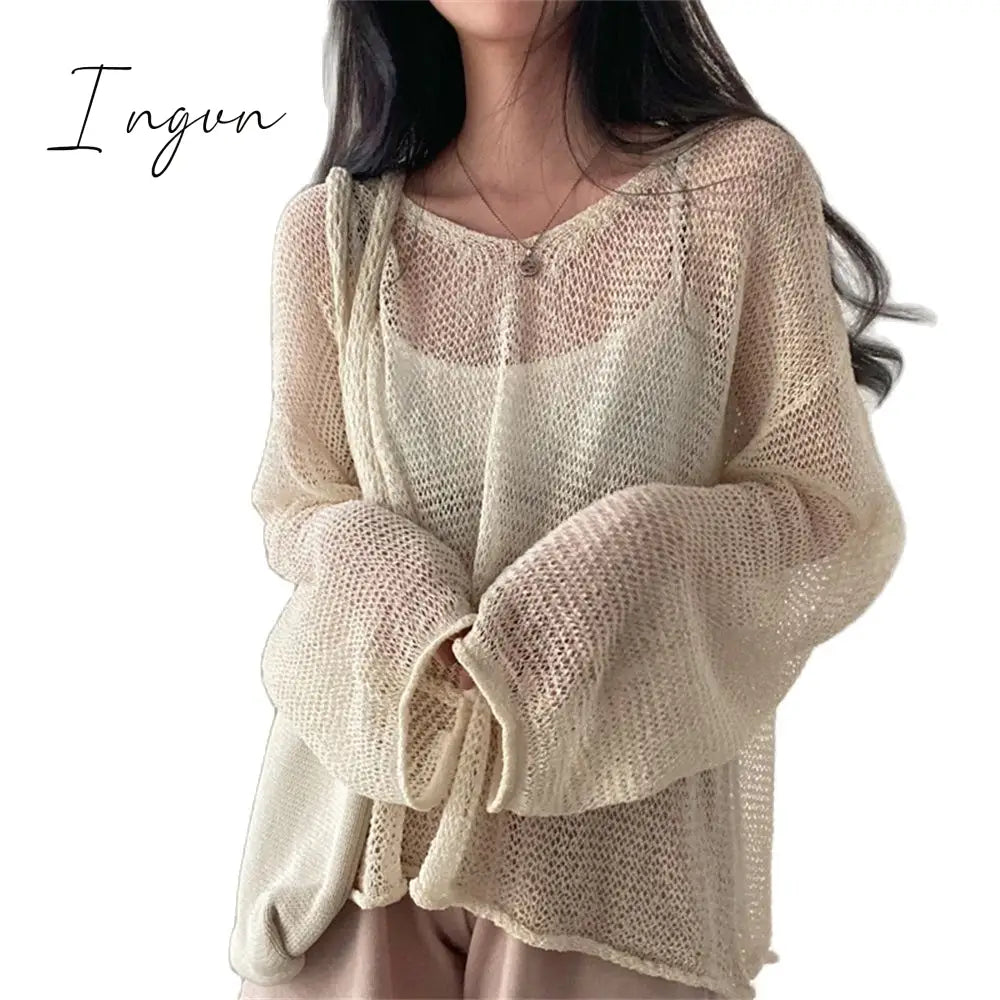 Ingvn - Lazy Style Full Sleeves Jumpers Tops Hollow Out Sexy Women Fashion Casual Streetwear Chic Femme Sweaters Pullovers
