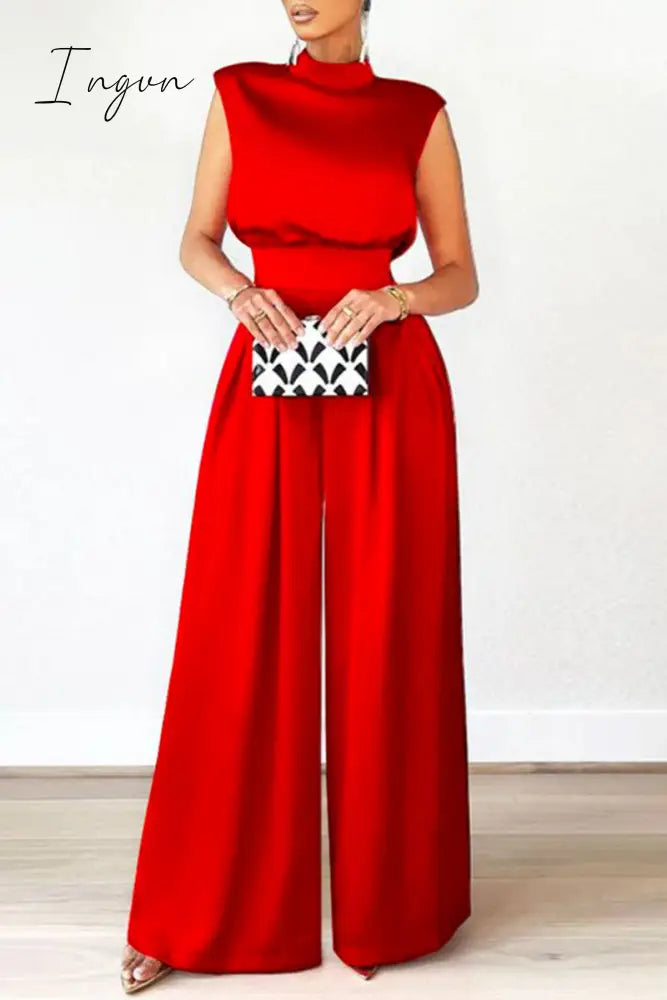 Ingvn - Casual Solid Patchwork Half A Turtleneck Regular Jumpsuits (Without Belt)