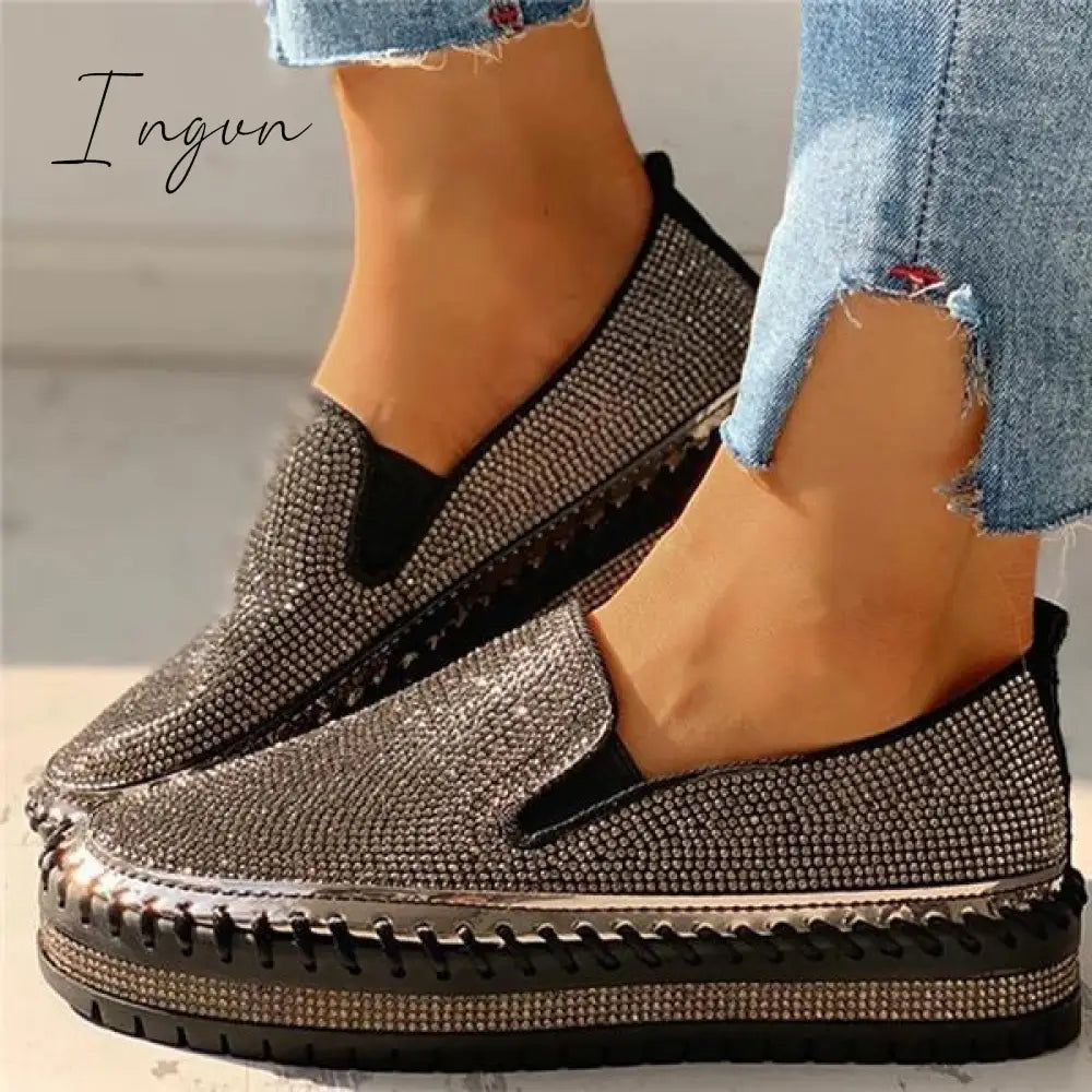 Ingvn - Women Casual Fashion Rhinestone Slip-on Sneakers