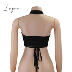 Ingvn - Women Summer Tank Tops Sexy Solid Color Cross Halter Neck Hollow Out Camisole Tie Backless Bandage Cropped Bustier Vest