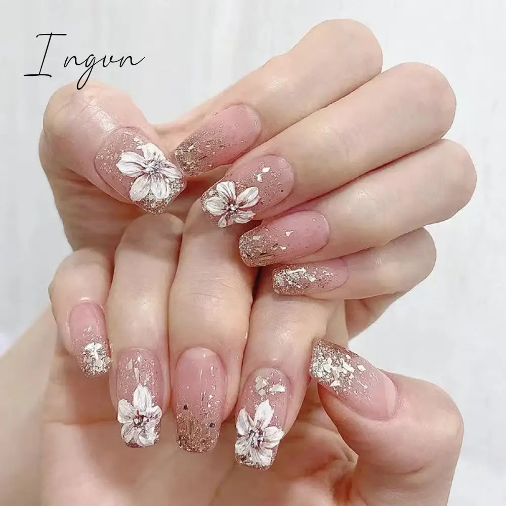 24Pcs Fake Nails Press On Supplies False Charms Tips For ABS Nail Art And Decorations Manicure Extension Contains Jelly Gel