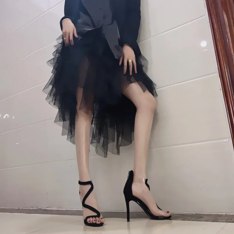 Ingvn  Sandals for Woman Zip Footwear Sexy Clear Summer  Stripper Women's Shoes Transparent Black Thin Heels Stiletto Sale Sandal H