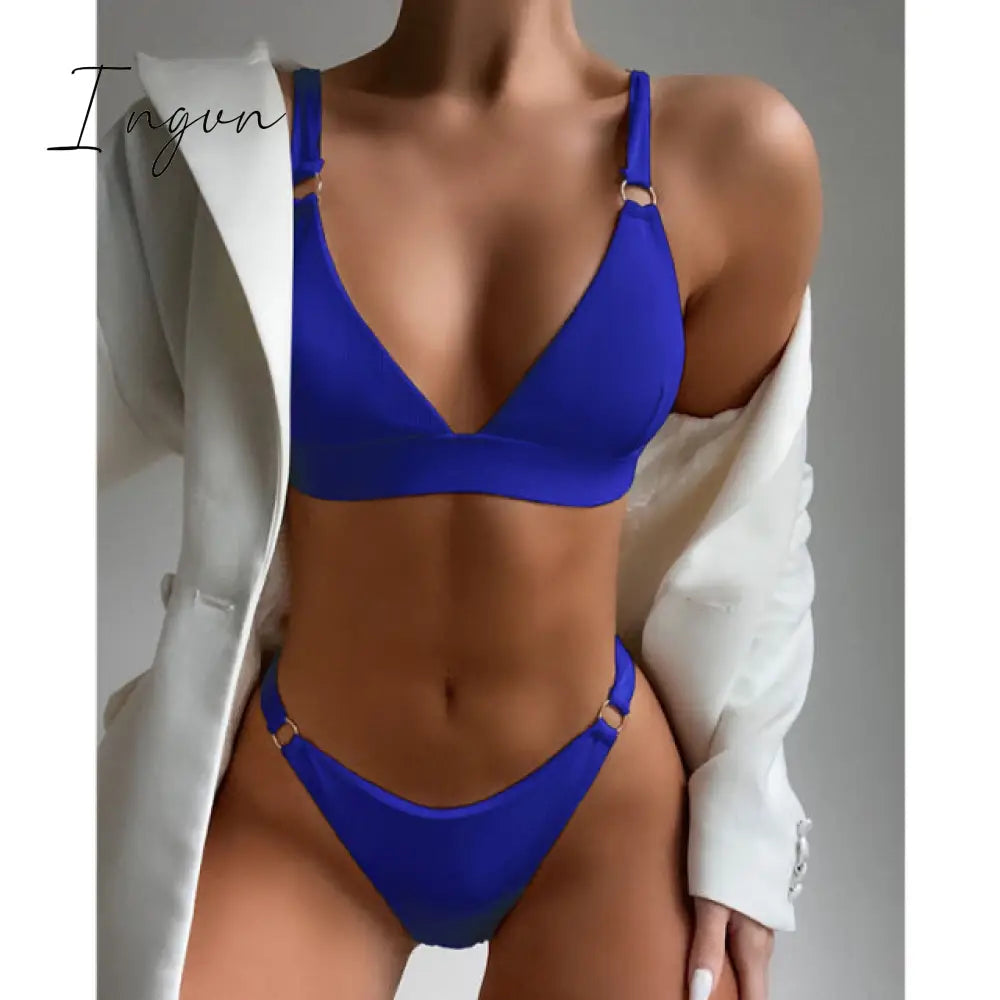 Ingvn - New Sexy Ribbed Ring Bikinis Swimsuit Women Push Up Swimwear Solid Bikini Set Summer Beach Brazil Biquini Swim Bathing Suit