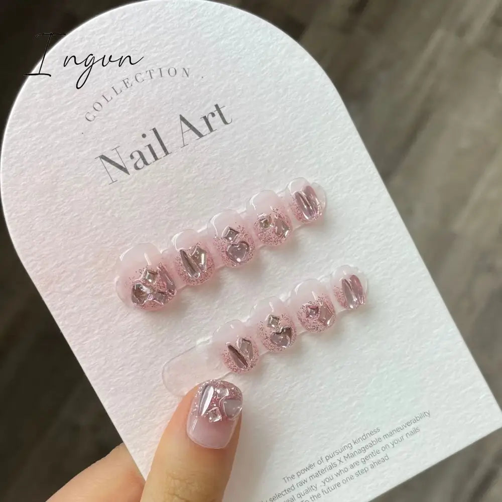 Bow Ice Translucent Sense Handmade Wearable Fake Nail Gradient AB Asymmetric Almond False Nails Trim Nail Shape Nail Decoration