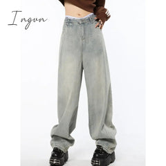 Ingvn - Blue Womens Jeans High Waist Vintage Straight Baggy Denim Pants Streetwear American Style Fashion Female Wide Leg Denim Trouser