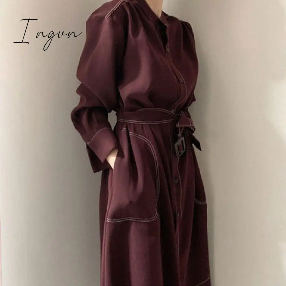 Ingvn - 2023 Spring And Autumn New Korean Dress Female Fashion Temperament Loose Thin Medium And Long Windbreaker Coat Fashion Vestido