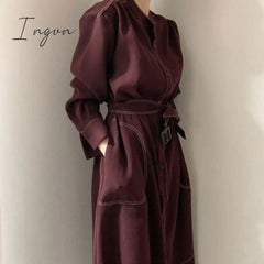 Ingvn - 2023 Spring And Autumn New Korean Dress Female Fashion Temperament Loose Thin Medium And Long Windbreaker Coat Fashion Vestido