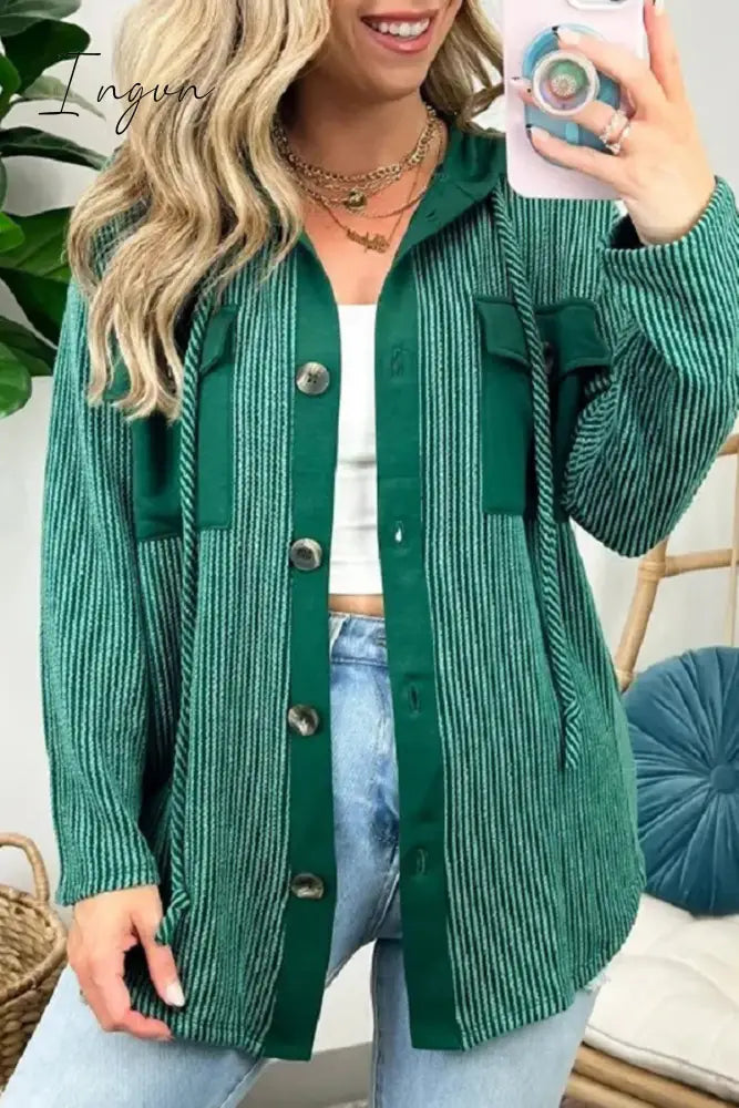 Ingvn - Casual Color Block Contrast Hooded Collar Outerwear