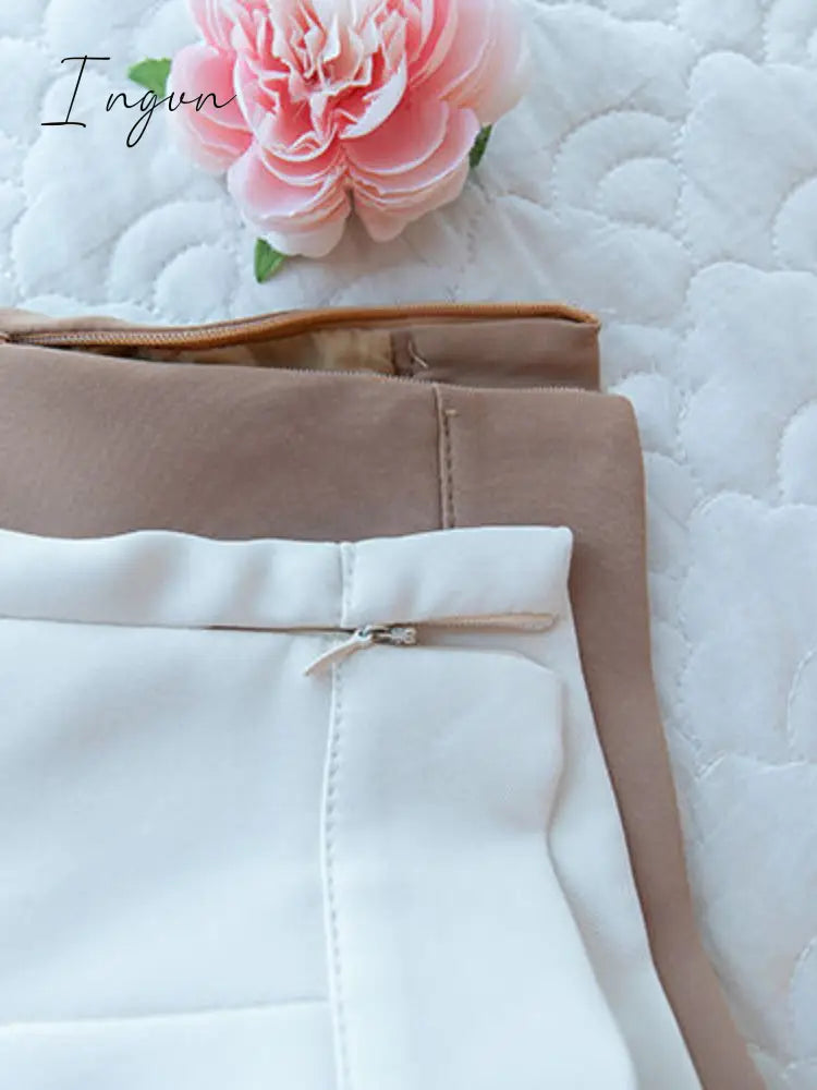 Ingvn - JK Blazer Skirt Set Female Short Suit Jacket + Pleated Skirt Spring Autumn Professional Wear Elegant Goddess Two-piece Set