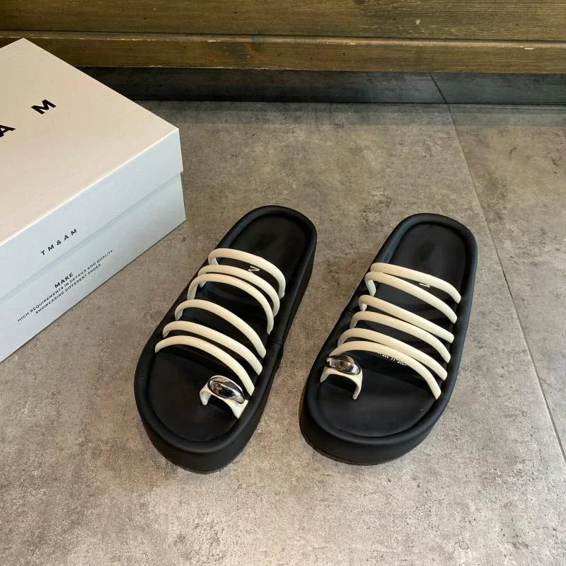 Ingvn  Clip Toe Summer Women Slippers Fashion Narrow Band Ladies Outdoor Beach Platform Flats Slides Female Rome Style Shoes