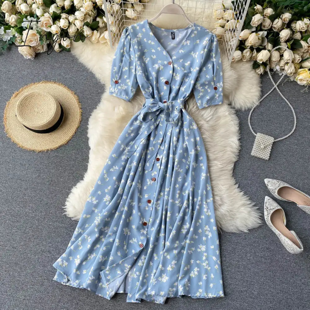 Ingvn - beach Red elegant sexy Dress women Summer Autumn V-neck polka dot midi dress waist split dress vestidos de fiesta clothes