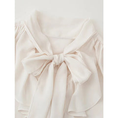 Elegant Ruffle White Shirt Women Lace Up Collar Butterfly Sleeve Casual Office Shirts Spring Summer Blouse Blusas Mujer