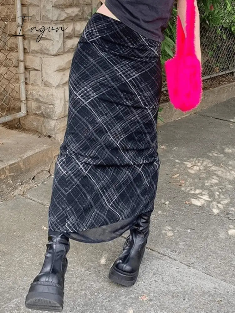Ingvn - Layered Checked Midi Skirt