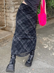Ingvn - Layered Checked Midi Skirt
