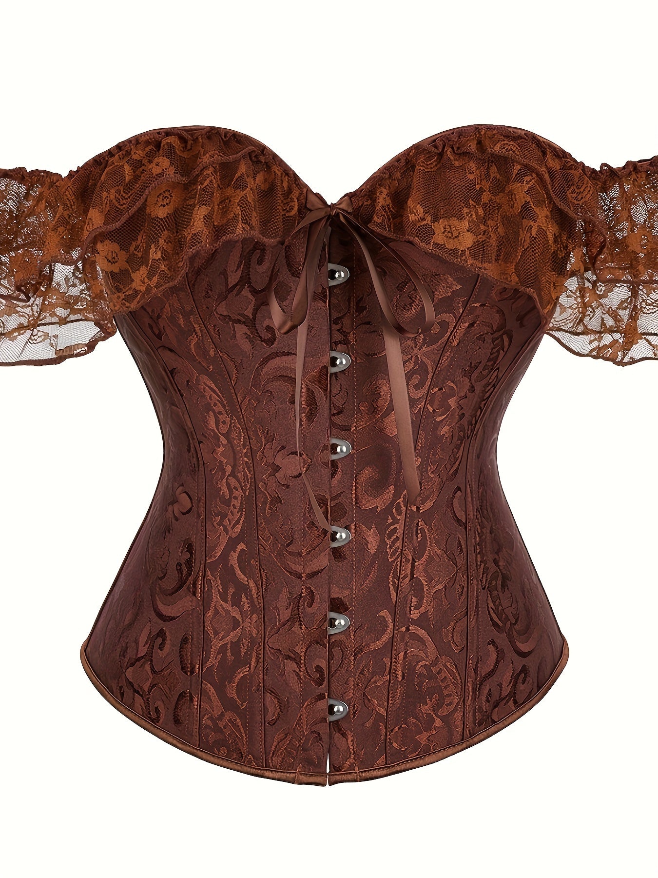 Romantic Lace Stitching Corset Bustier - Firm Tummy Control Body Shaper with Adjustable Lace-Up - Elegant Jacquard Fabric Womens Lingerie & Premium Shapewear