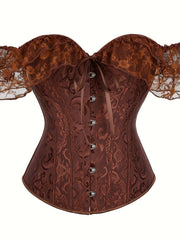 Romantic Lace Stitching Corset Bustier - Firm Tummy Control Body Shaper with Adjustable Lace-Up - Elegant Jacquard Fabric Womens Lingerie & Premium Shapewear