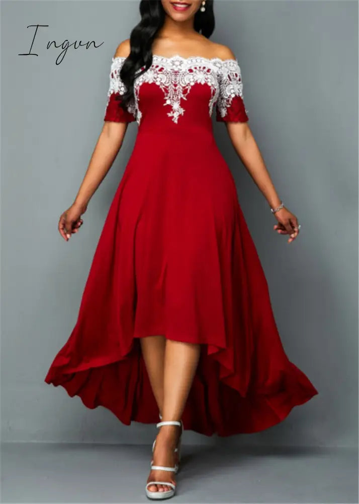 Ingvn - Plus size 5xl one-shoulder lace lace irregular dress female slim backless dress sexy elegant Ol party dress casual summer dress