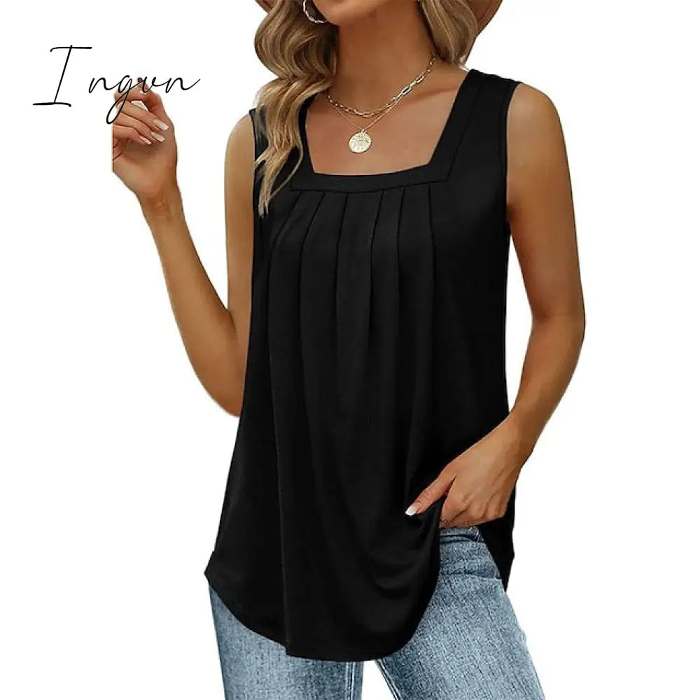 Ingvn - Women's Tank Pleated Solid / Plain Color Basic Square Neck Sleeveless Summer Wine Red Black White Light Green Pink