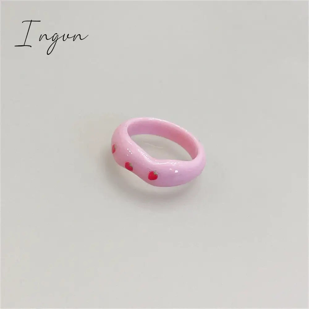 Trend Irregular Colorful Chic Pink Flower Ring for Women Fashion Y2K Cute Resin Ring Statement Aesthetic Jewelry Friend Gifts