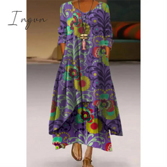 Ingvn - Fashion Summer Maxi Dress Women's Printed Sundress Casual Short Sleeve Vestidos Female High Waist Robe Femme midi elbise