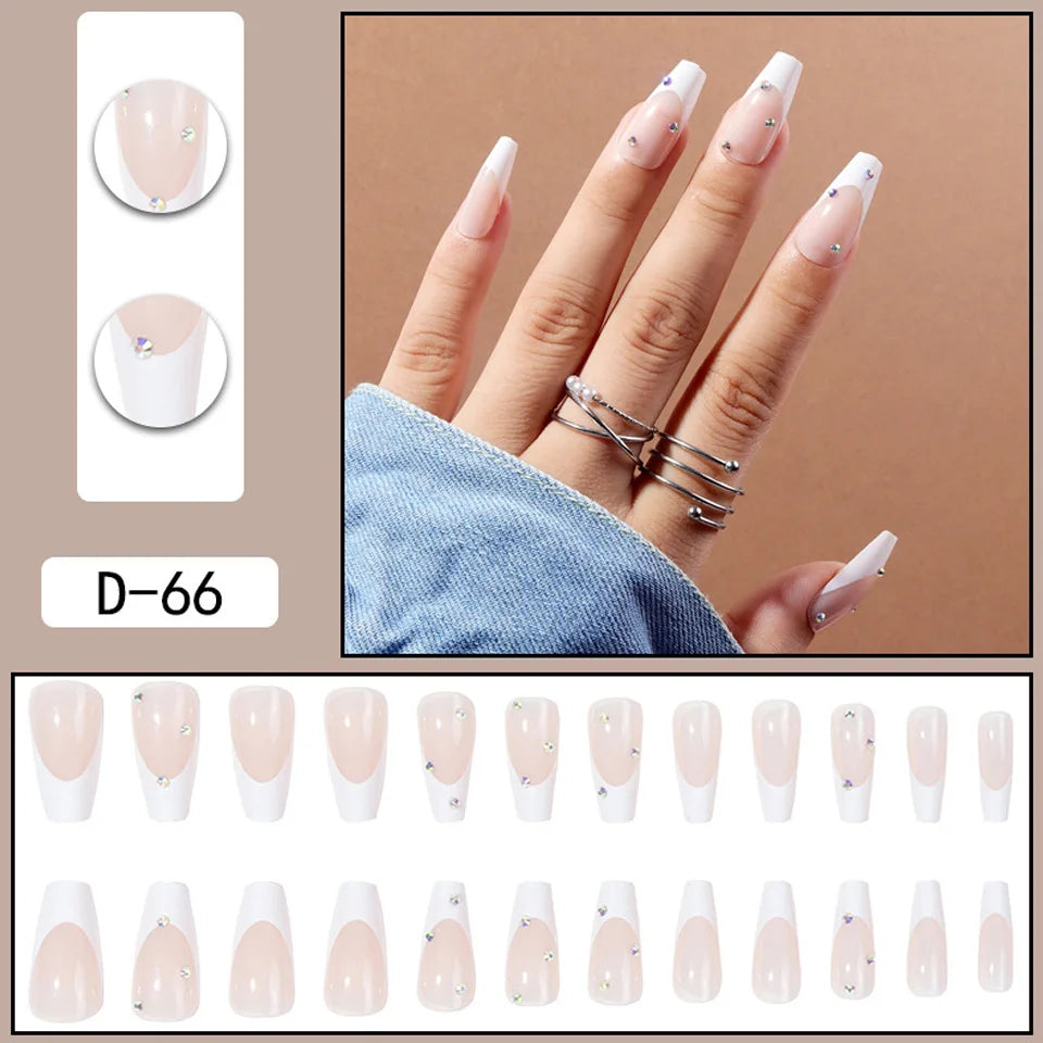24Pcs/Box Sweet Short Round/Point Head False Nail Art Full Cover Detachable Artificial Fake Nails Ballerina Press on Nails Tips