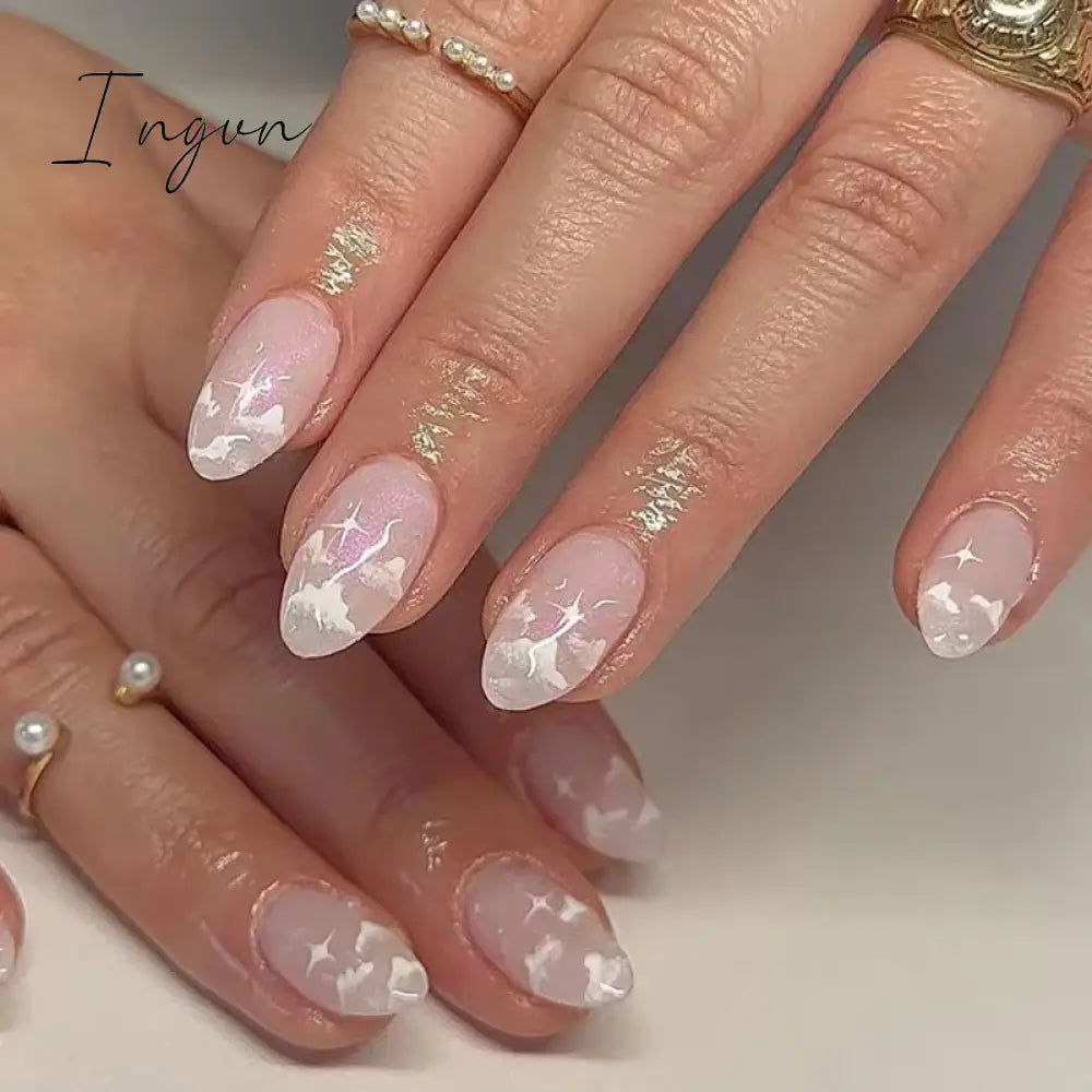 24Pcs Cute Oval False Nails Reusable And Adhesives Aesthetic False Almond Nails Complete Nail Kit Acrylic Press On Set For Gel