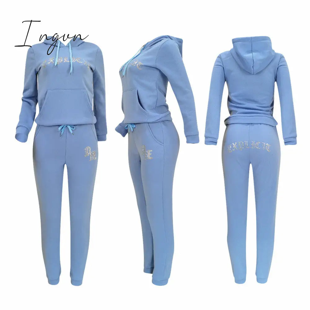 Ingvn - Tracksuit 2 Piece Women Set Oversize Hoodies Sweatshirt Loose Sweatpants Joggers Sport Suit Women Outfits Sweatsuit