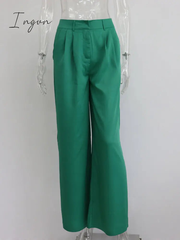 Ingvn - Outfits Trends New Spring Summer Women's Casual Straight Classic Green Black Rose Red High Waist Pants Korean Wide Leg Trousers for Women