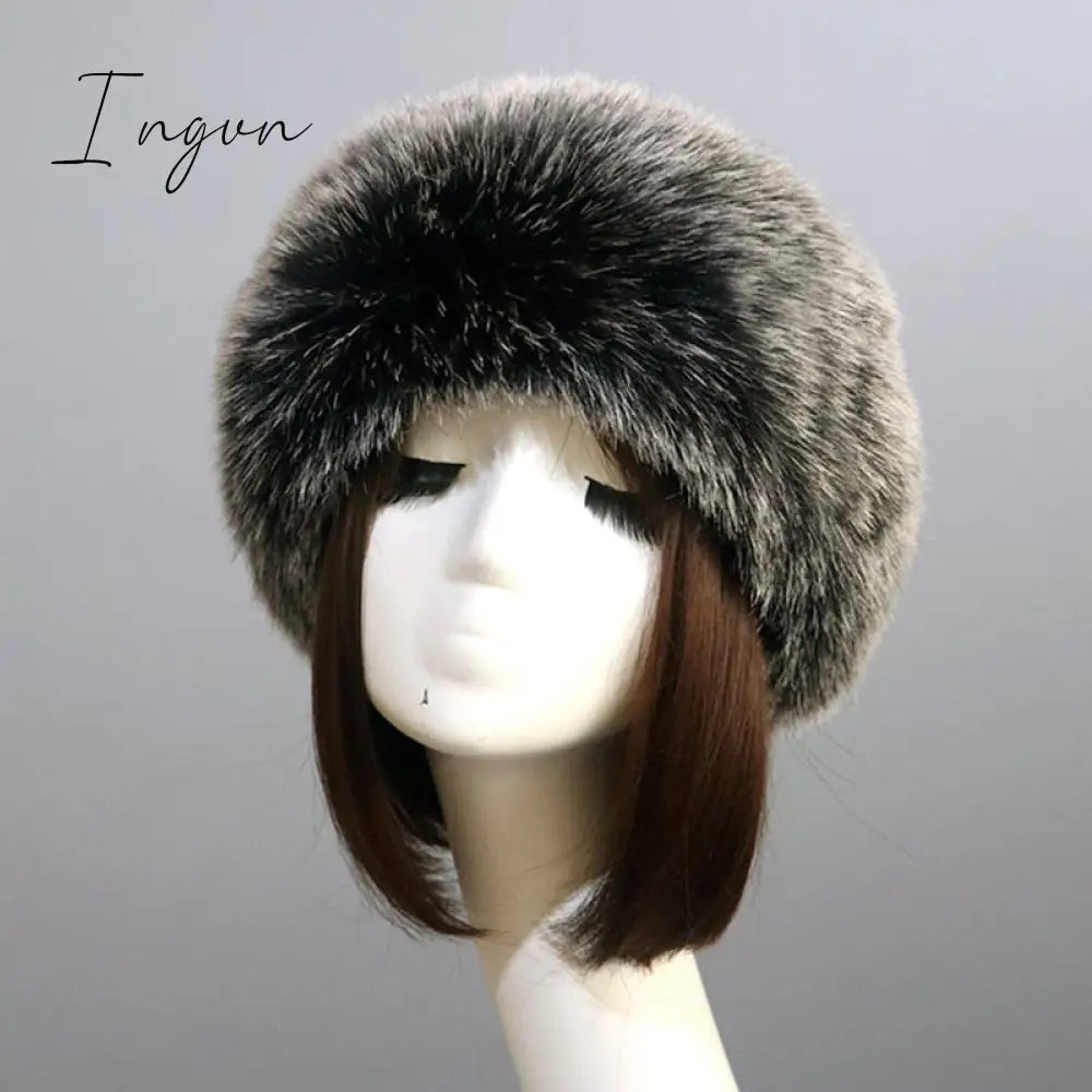 Ingvn - New Autumn Winter Caps Female Hats Cuffs Set Fashion Warmth Imitation Quality Design Faux Fur Hat Fox Fur Sleeves Suit Accessary