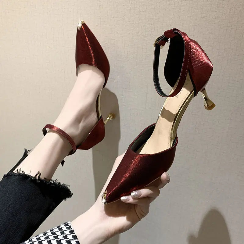 Ingvn  Sandals for Women Blue Ladies Shoes Stiletto Summer  Party Weddings Footwear Pointed Toe Closed Thin Heels on Offer H Luxury