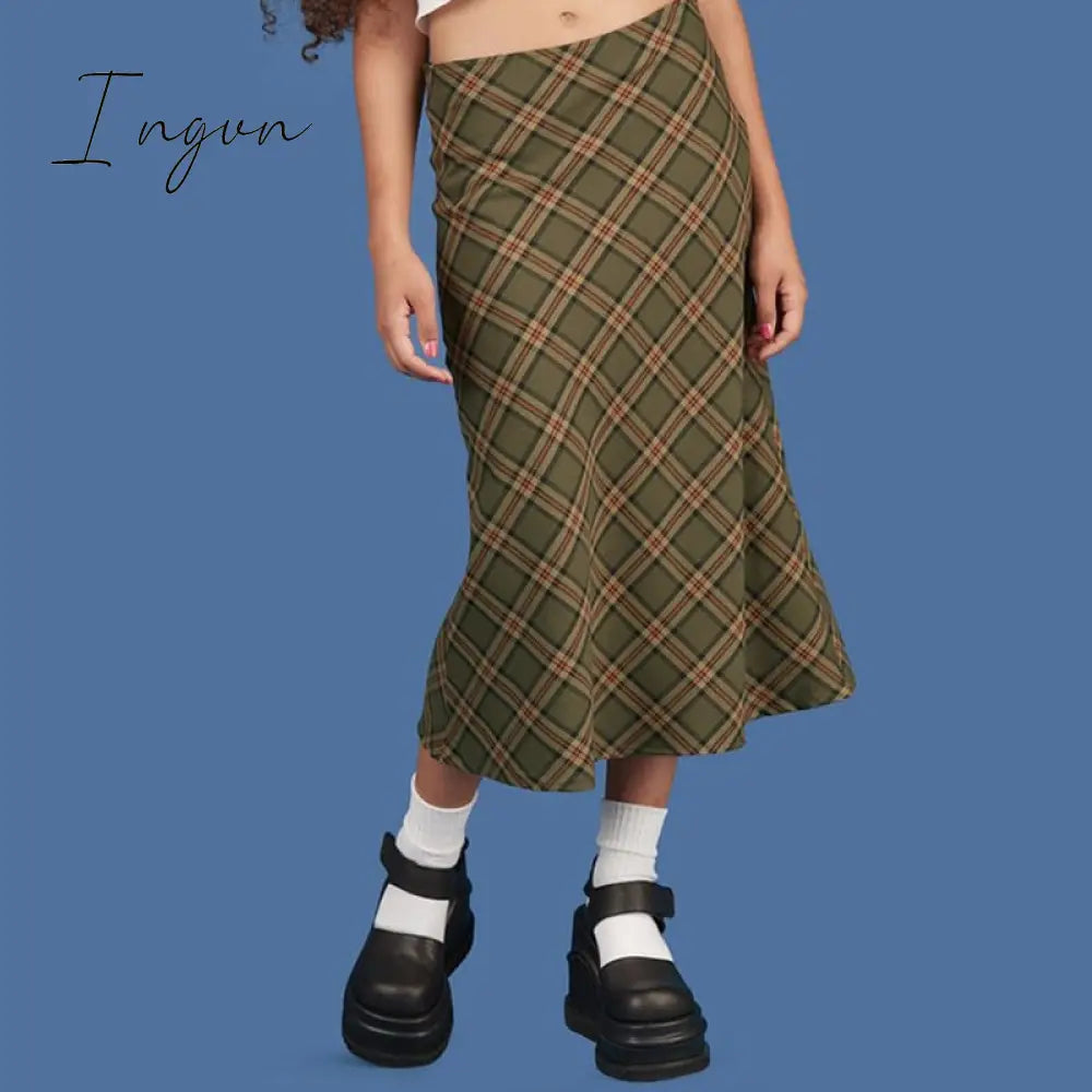 Ingvn - Autumn Fairy Grunge Long Tulle Skirts Women Kawaii Plaid Black Skirt Harajuku Low waisted Skirt Korean Fashion